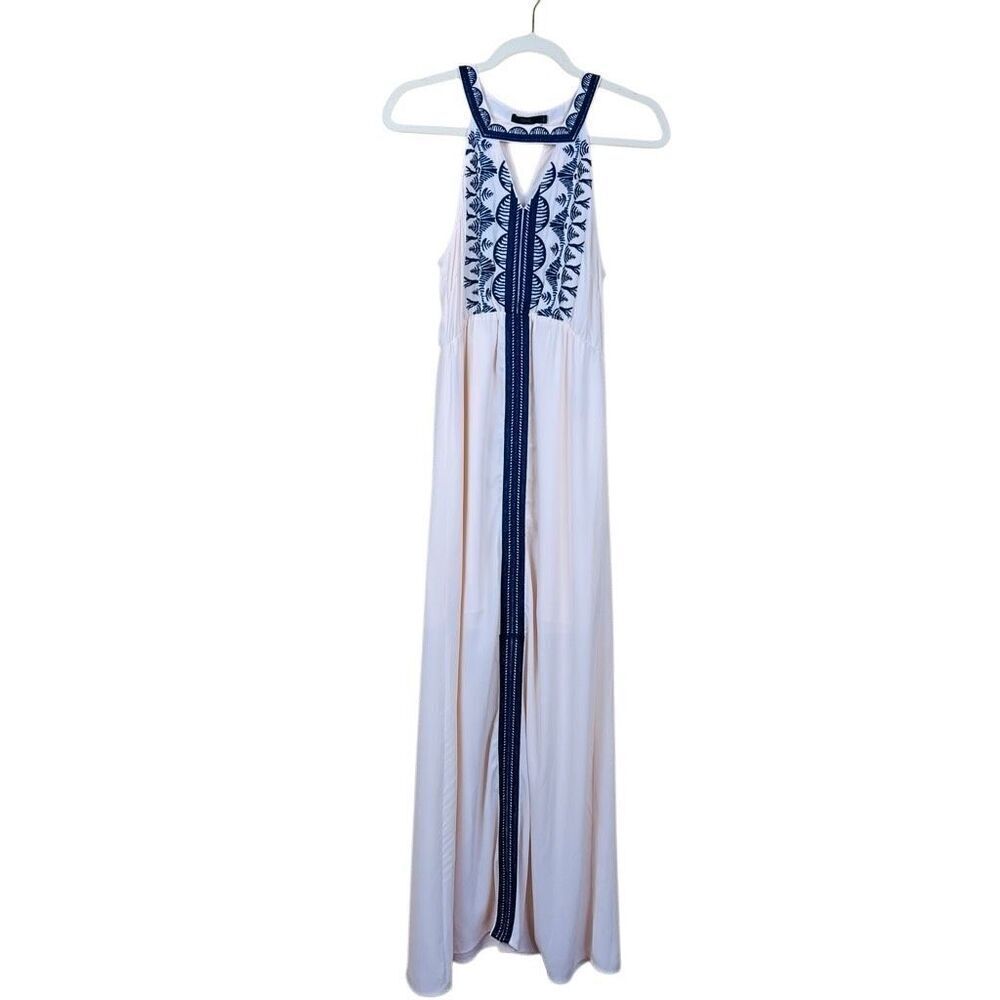 THML Dress Maxi Embroidery Cream Blue Size S